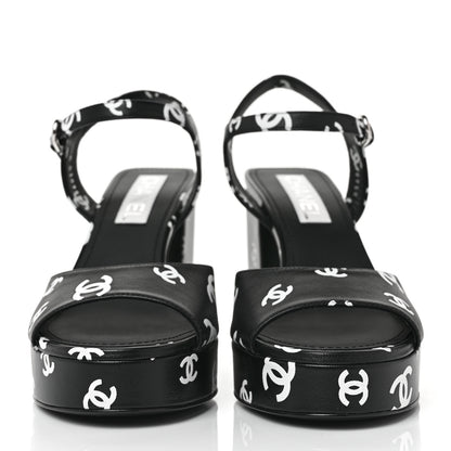Chanel Printed Lambskin CC Platform Sandals 39.5 Black White 2 of 8