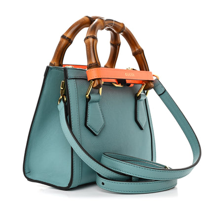 Gucci Textured Dollar Calfskin Web Mini Diana Tote Bag Dusty Azure Deep Orange 3 of 11