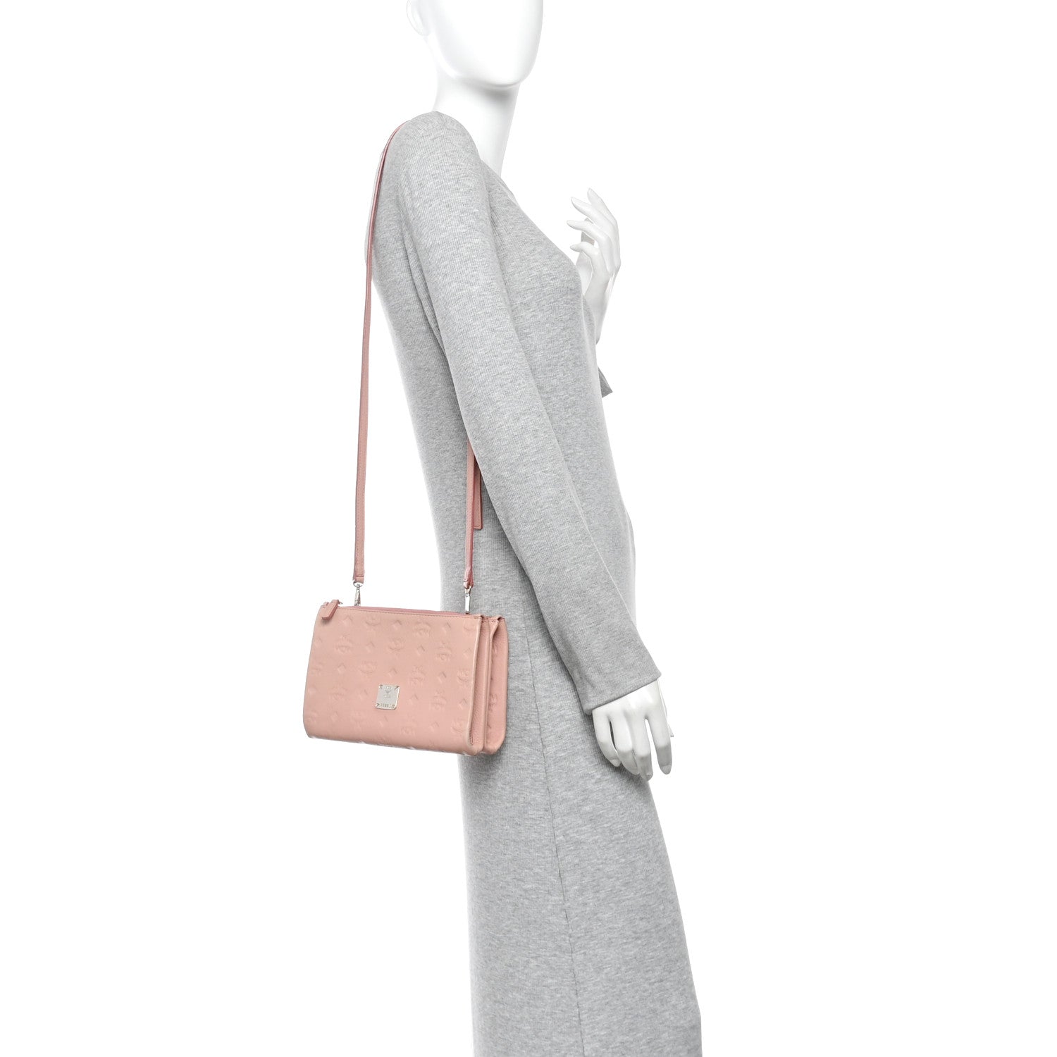 MCM Calfskin Ottomar Monogram Small Crossbody Zip Messenger Pouch Pink Blush 2 of 11