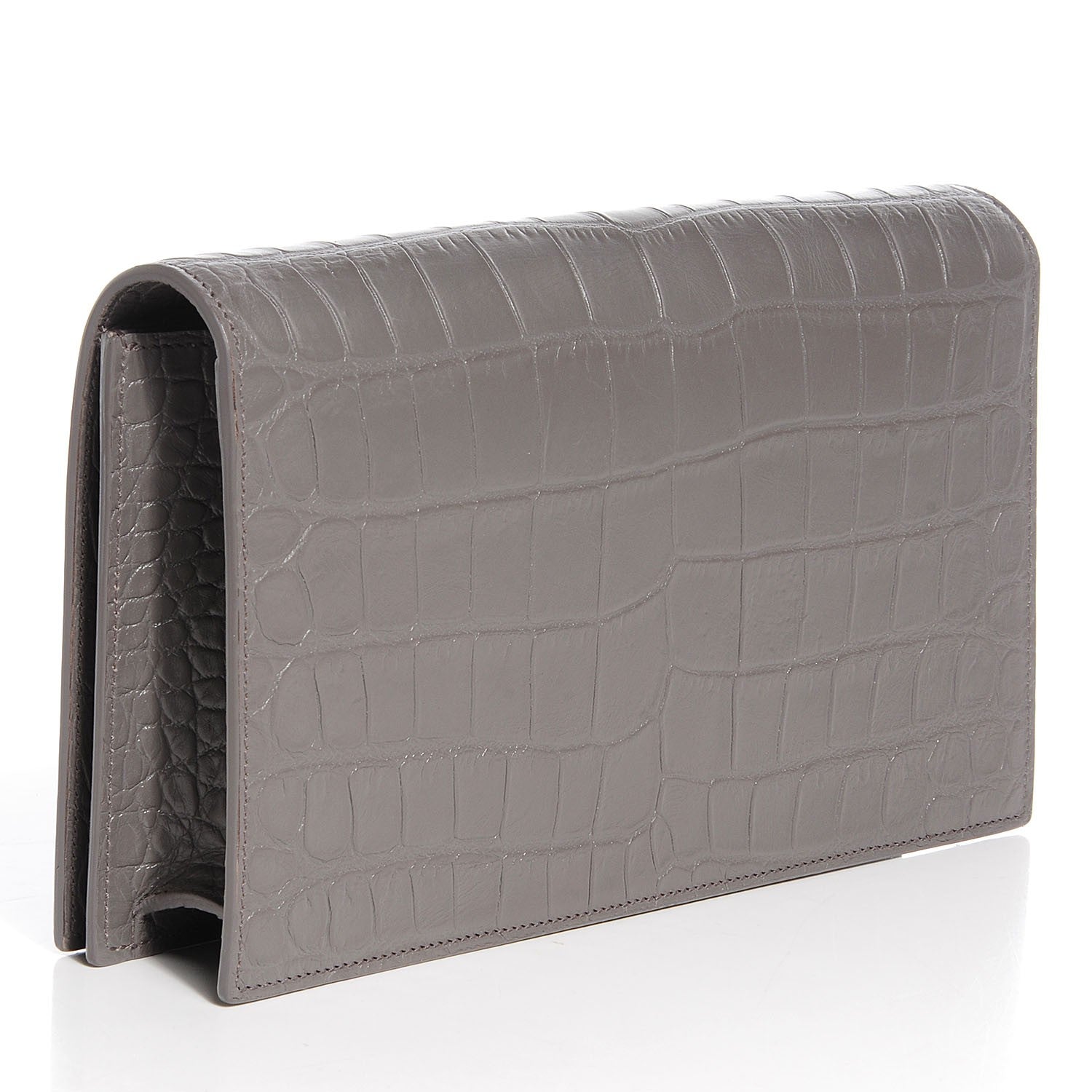 Saint Laurent Crocodile Embossed Classic Kate Monogram Clutch Fog 2 of 12