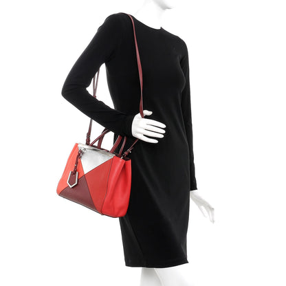 Fendi Vitello Elite Calfskin Colorblock Petite 2Jours Tote Argento Rosso 2 of 10