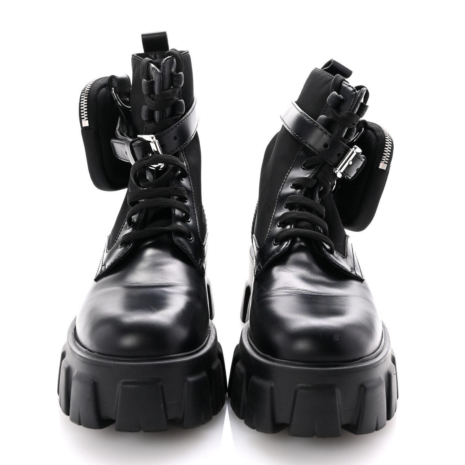 Prada Spazzolato Rois Nylon Metal Triangle Logo Monolith Pouch Pocket 55mm Boots 38 Black 4 of 10