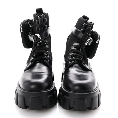 Prada Spazzolato Rois Nylon Metal Triangle Logo Monolith Pouch Pocket 55mm Boots 38 Black 4 of 10