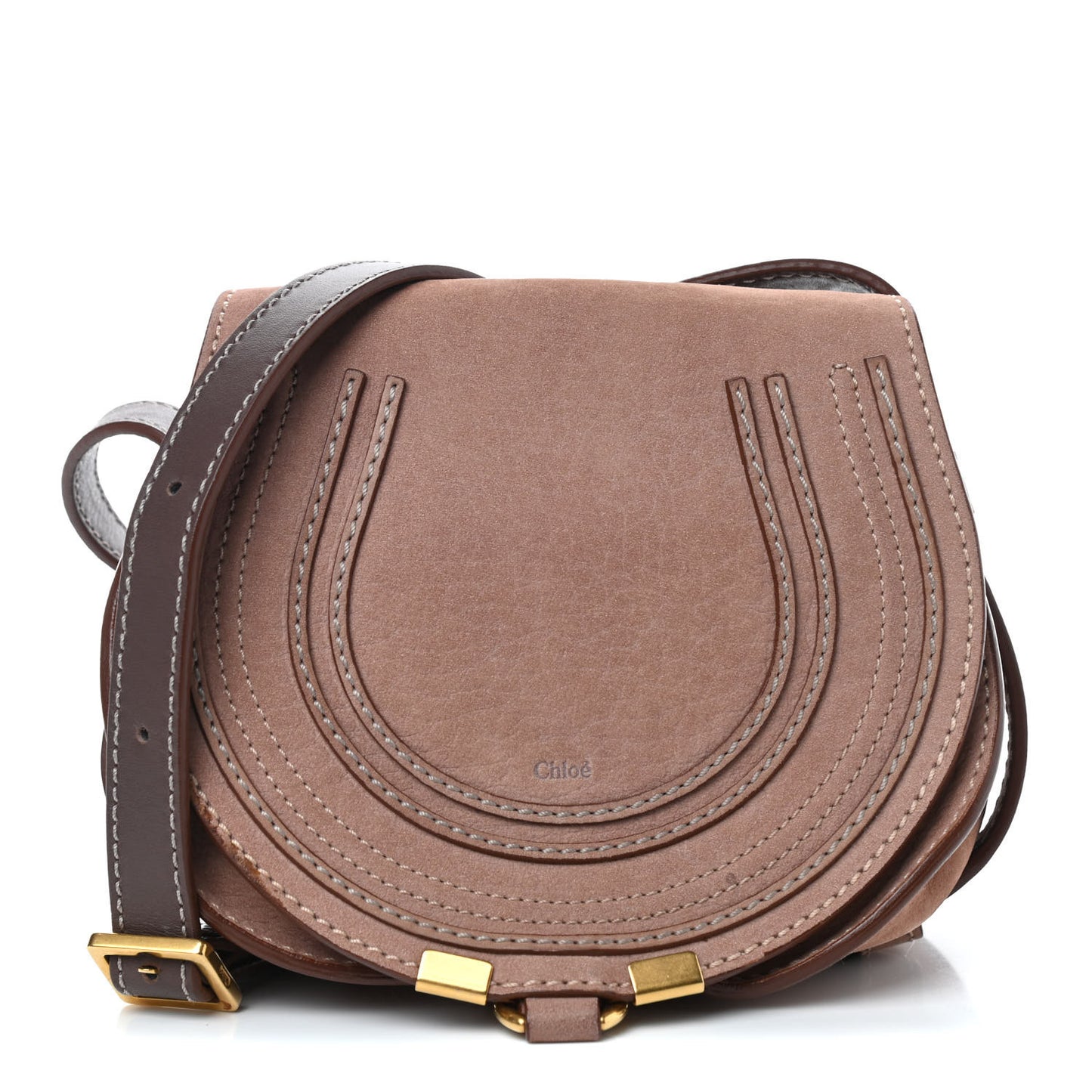 Nubuck Mini Marcie Round Crossbody Bag Nut