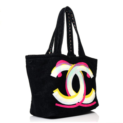 Chanel Terry Cloth Cotton Reversible Beach Tote Black 6 of 15