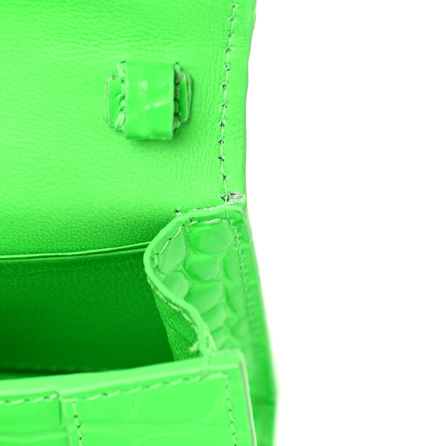 Balenciaga Shiny Calfskin Crocodile Embossed Hourglass Top Handle Bag Mini Fluo Green 11 of 13