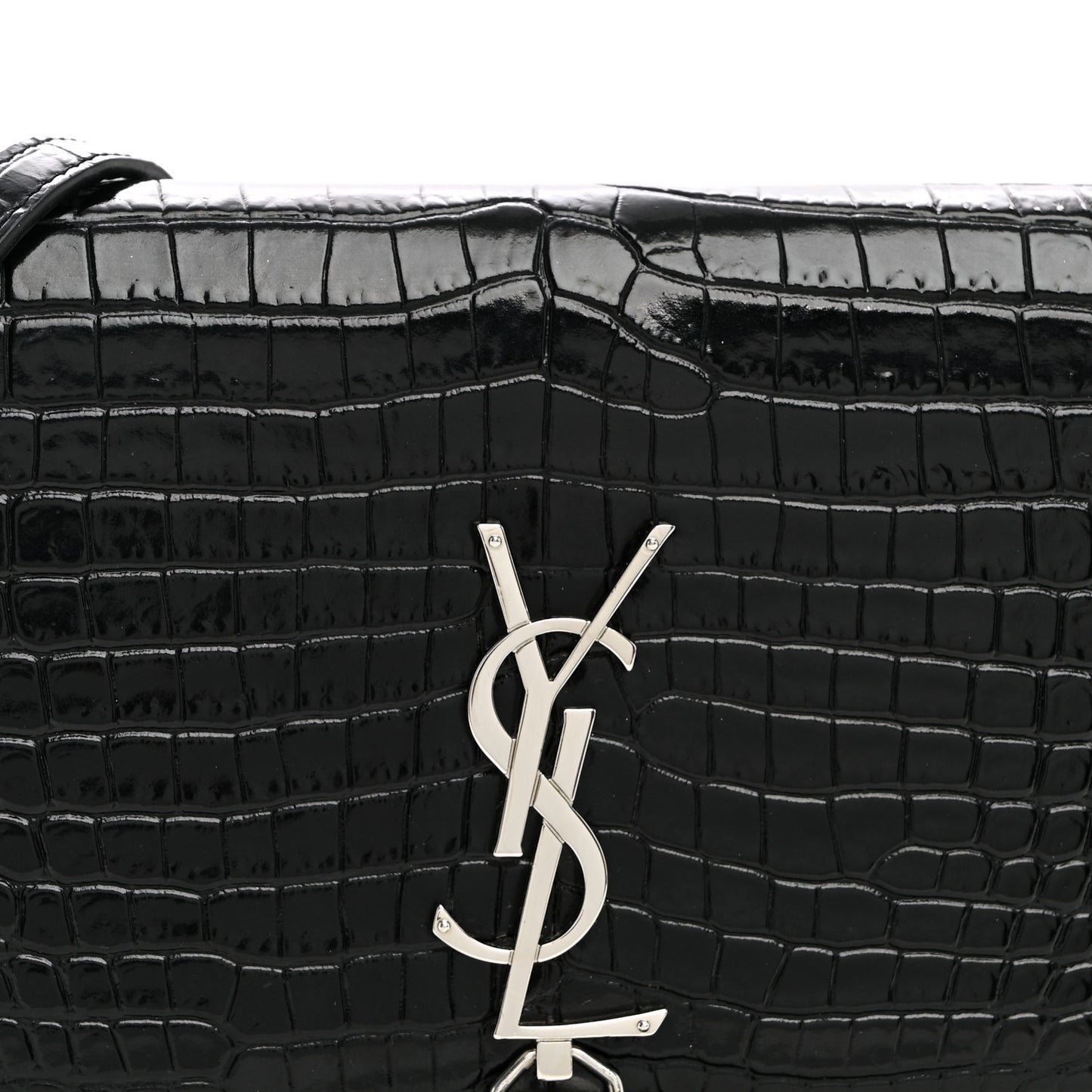 Calfskin Crocodile Embossed Kate Monogram Tassel Chain Wallet Black