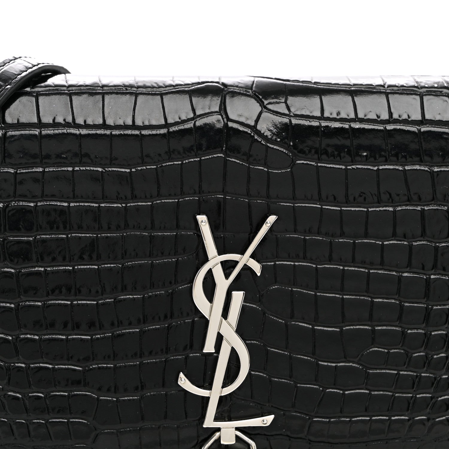 Saint Laurent Calfskin Crocodile Embossed Kate Monogram Tassel Chain Wallet Black 7 of 11