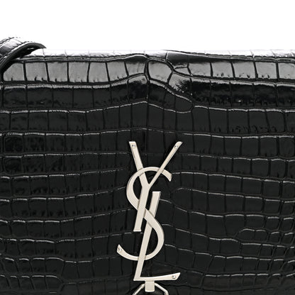 Saint Laurent Calfskin Crocodile Embossed Kate Monogram Tassel Chain Wallet Black 7 of 11