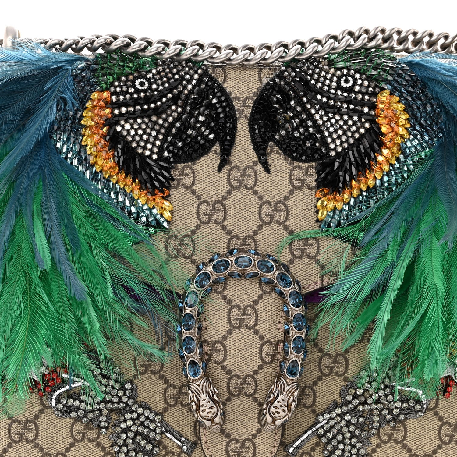 Gucci GG Supreme Monogram Feather Embroidered Medium Dionysus Parrot Shoulder Bag Beige Multicolor 8 of 12