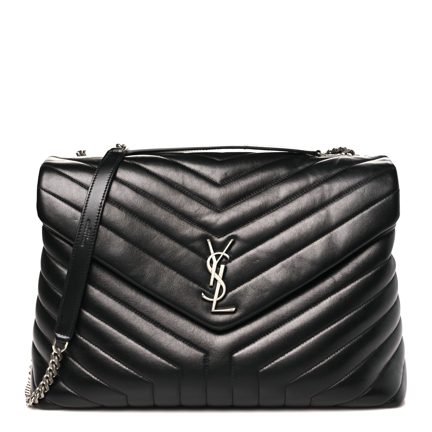 Saint Laurent Calfskin Y Quilted Monogram Large Loulou Chain Satchel Black 1 of 11