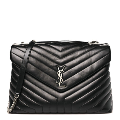 Saint Laurent Calfskin Y Quilted Monogram Large Loulou Chain Satchel Black 1 of 11