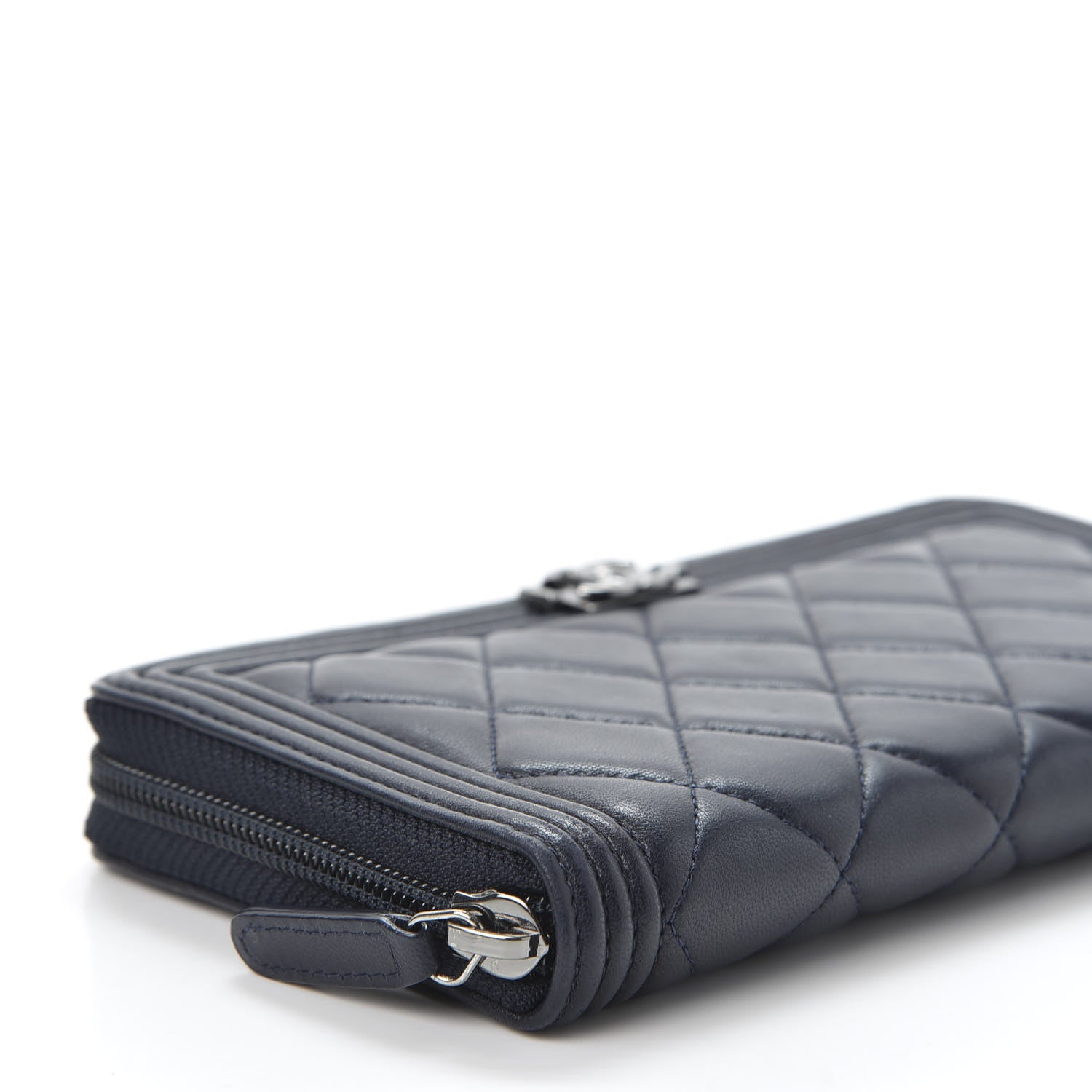 Chanel Lambskin Quilted Boy Zip Around Wallet Navy 5 of 10