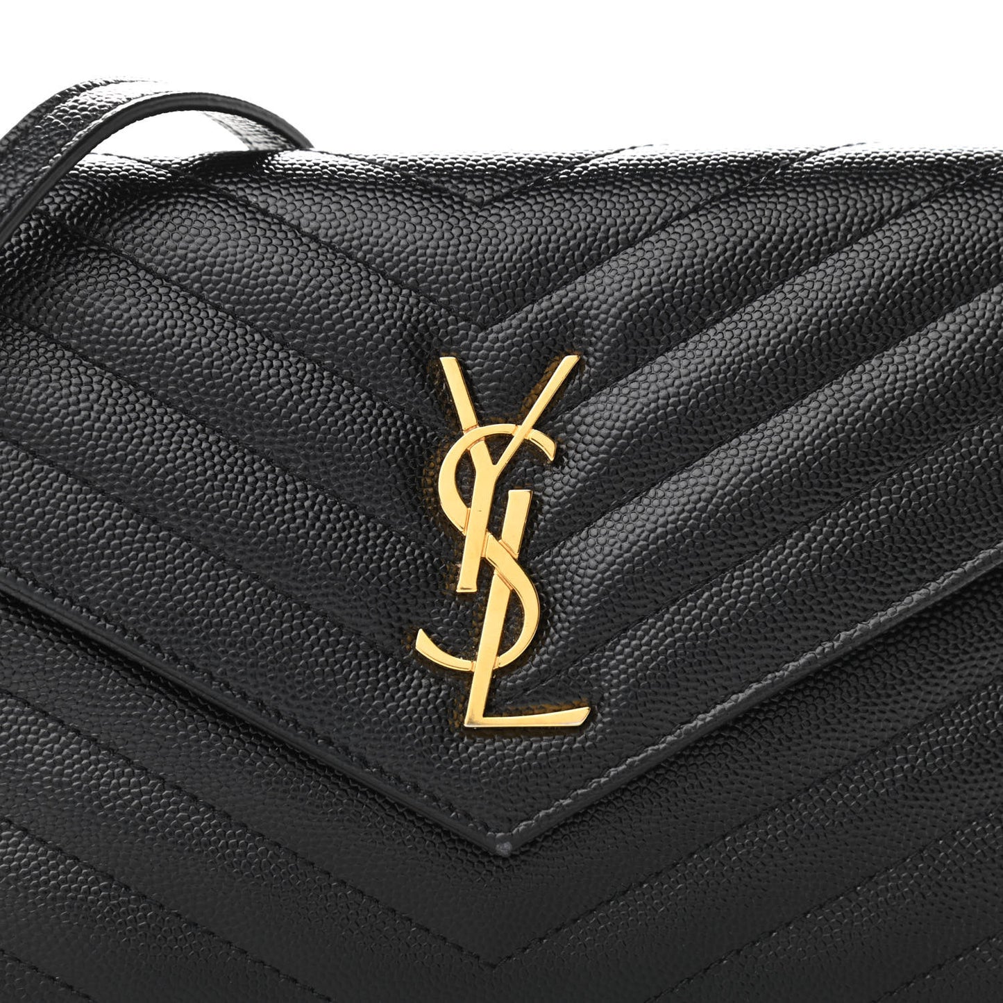 Grain De Poudre Matelasse Chevron Monogram Envelope Chain Wallet Black