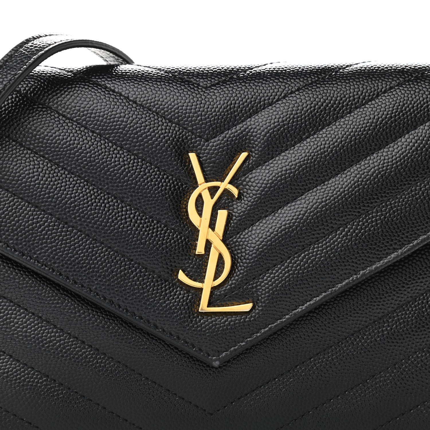 Saint Laurent Grain De Poudre Matelasse Chevron Monogram Envelope Chain Wallet Black 7 of 9