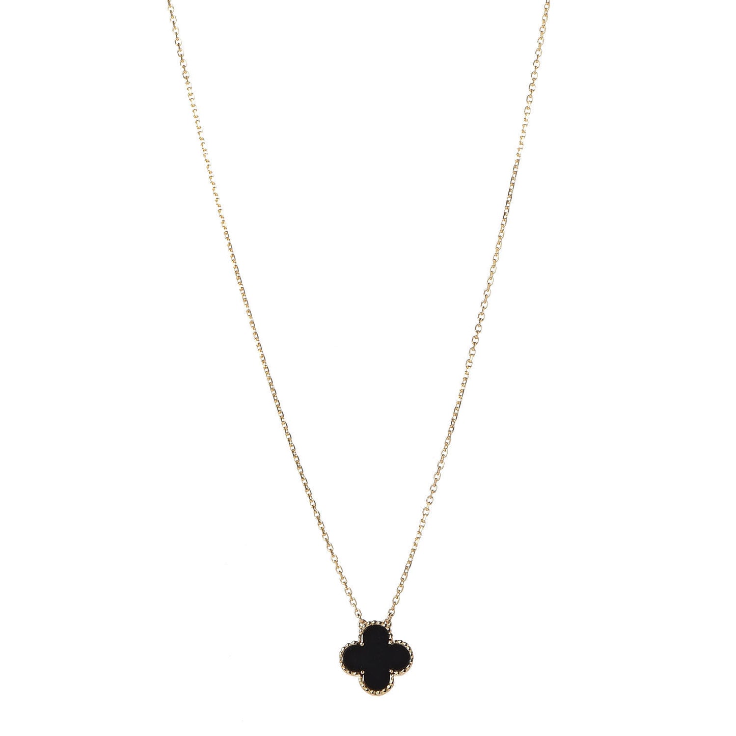 18K Yellow Gold Black Onyx Vintage Alhambra Pendant Necklace
