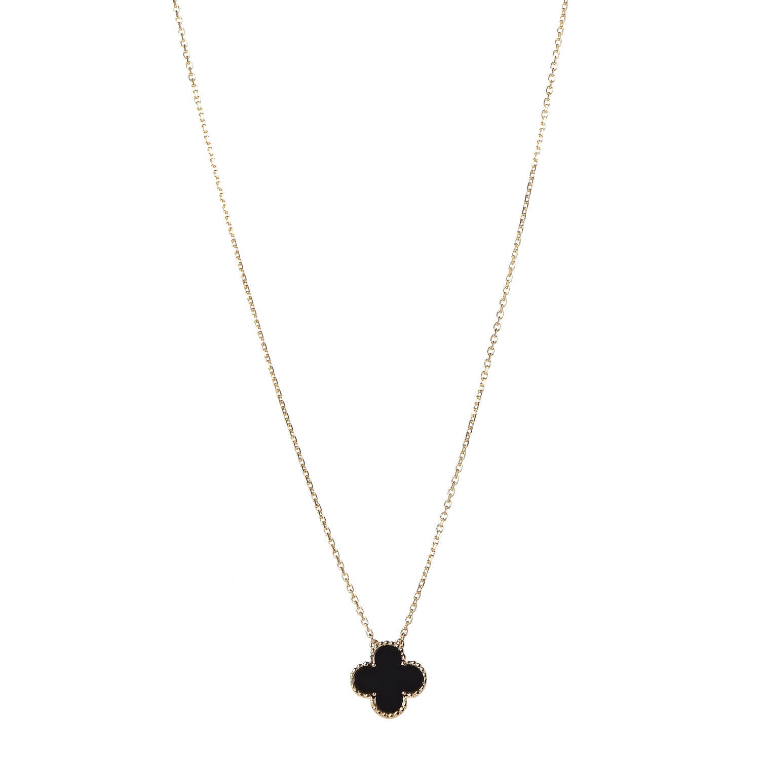 Van Cleef & Arpels 18K Yellow Gold Black Onyx Vintage Alhambra Pendant Necklace 1 of 7