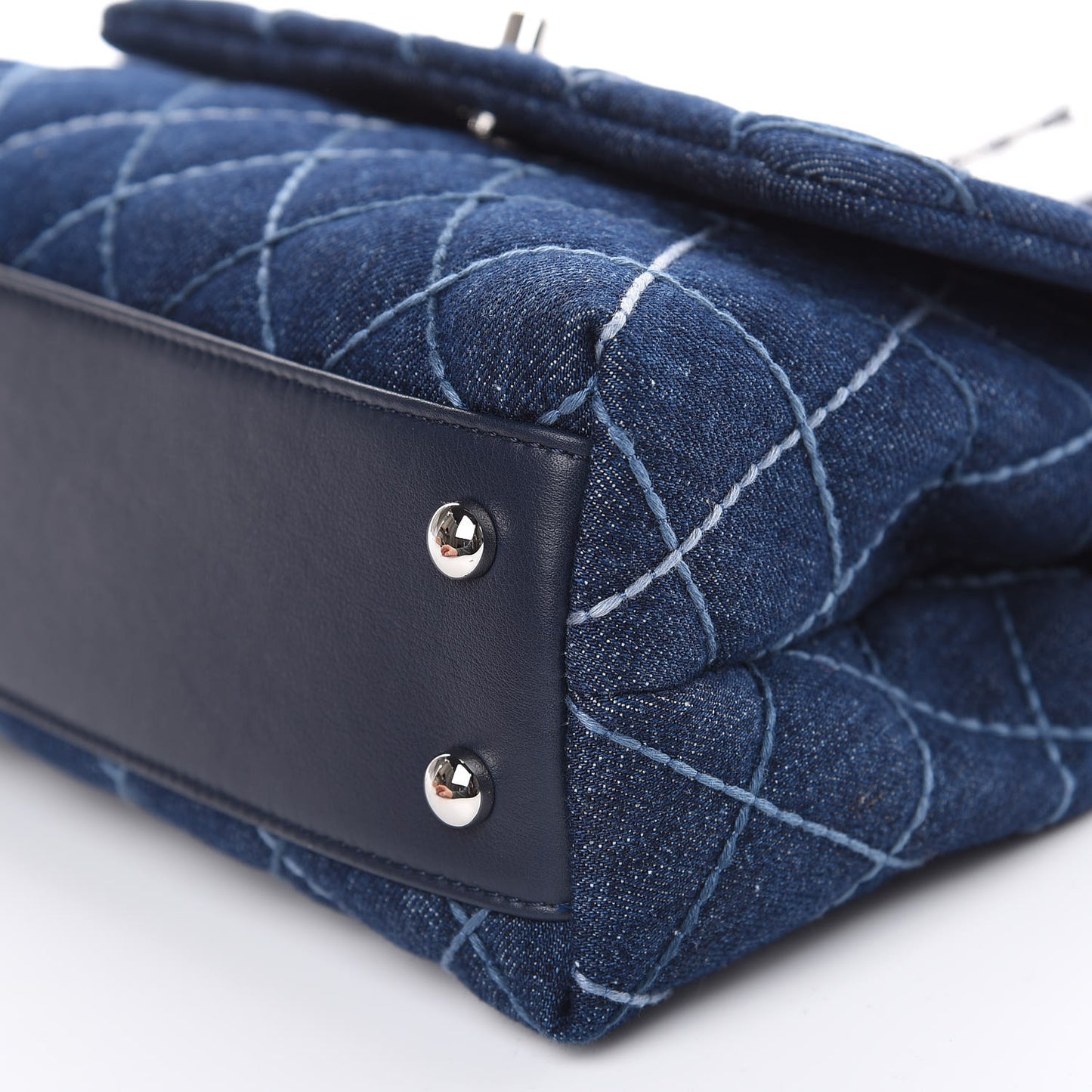 Denim Quilted Mini Coco Handle Flap Blue