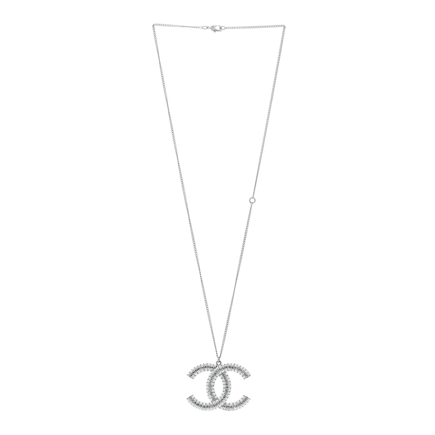 Baguette Crystal Large CC Pendant Necklace Silver