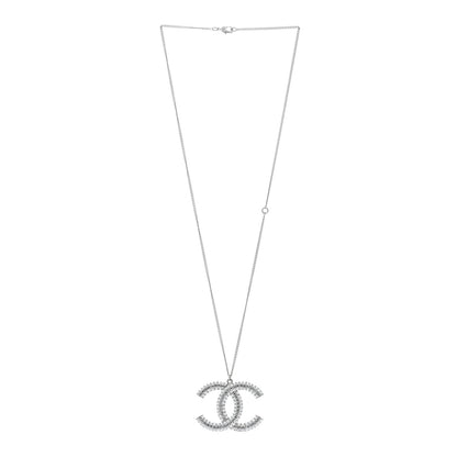 Chanel Baguette Crystal Large CC Pendant Necklace Silver 3 of 5