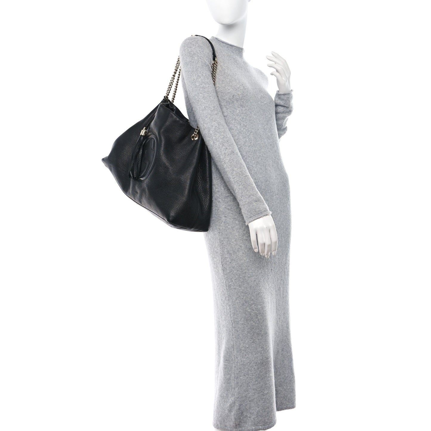 Pebbled Calfskin Large Soho Chain Shoulder Bag Black