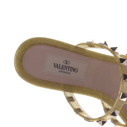 Valentino Garavani PVC Jelly Glitter Rockstud Caged Flat Thong Sandals 36 Oro 7 of 9