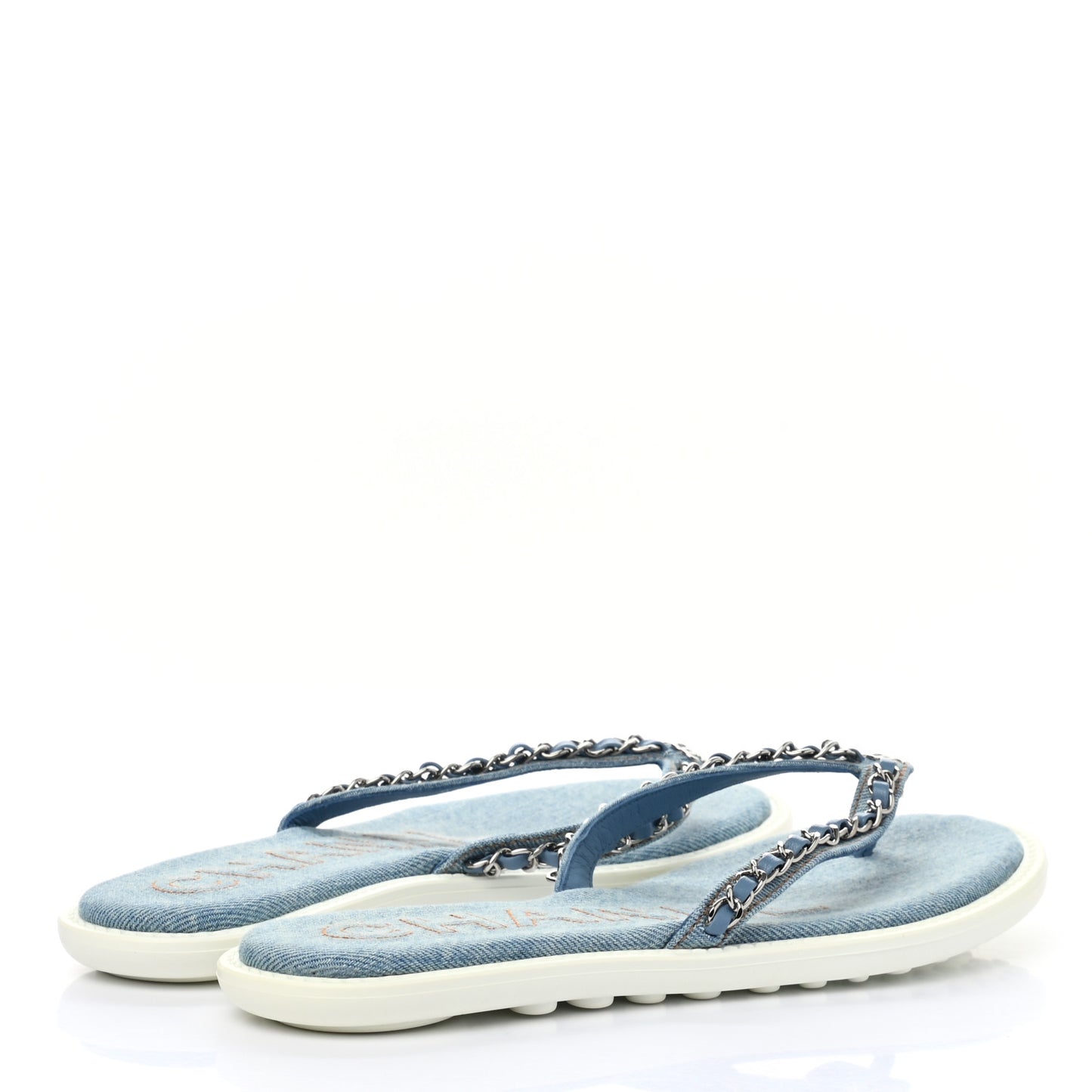 Denim CC Chain Thong Sandals 37 Blue
