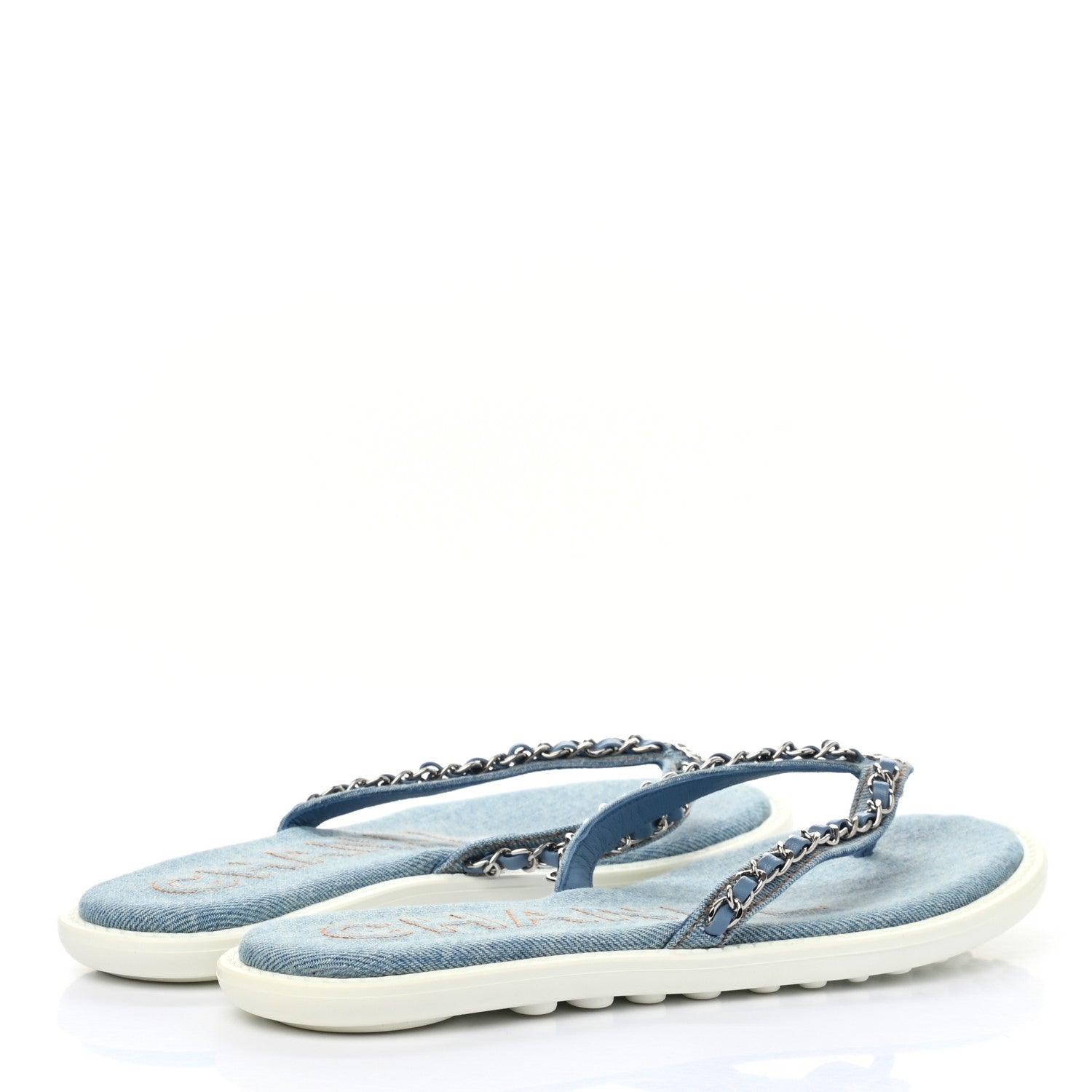 Chanel Denim CC Chain Thong Sandals 37 Blue 4 of 8