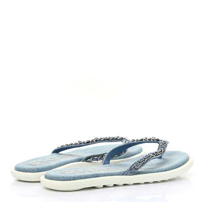 Chanel Denim CC Chain Thong Sandals 37 Blue 4 of 8