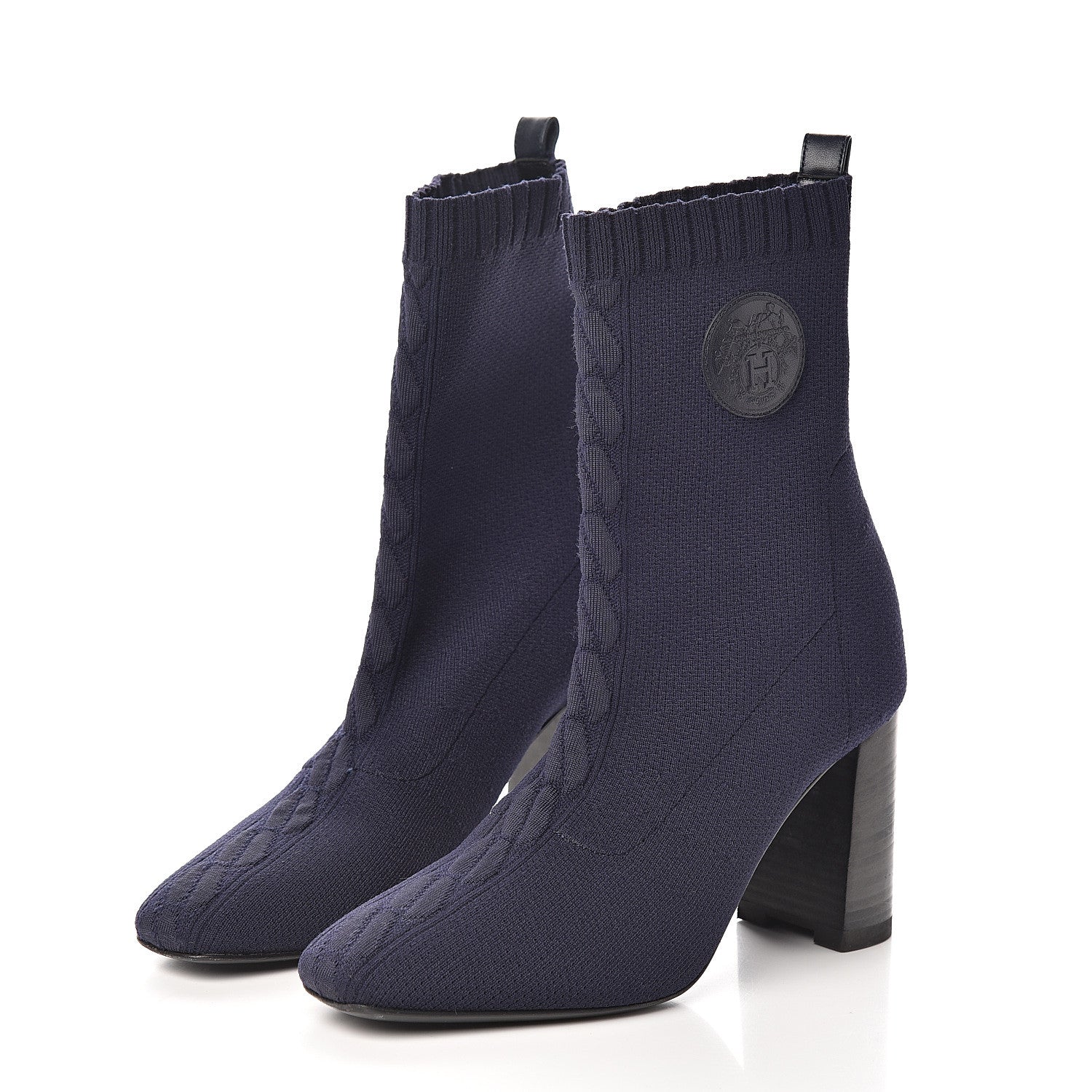 Hermes Knit Calfskin Volver Ankle Boots 37.5 Bleu Diplomatique 3 of 7