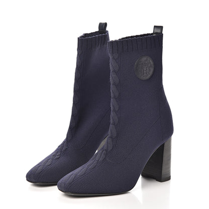 Hermes Knit Calfskin Volver Ankle Boots 37.5 Bleu Diplomatique 3 of 7