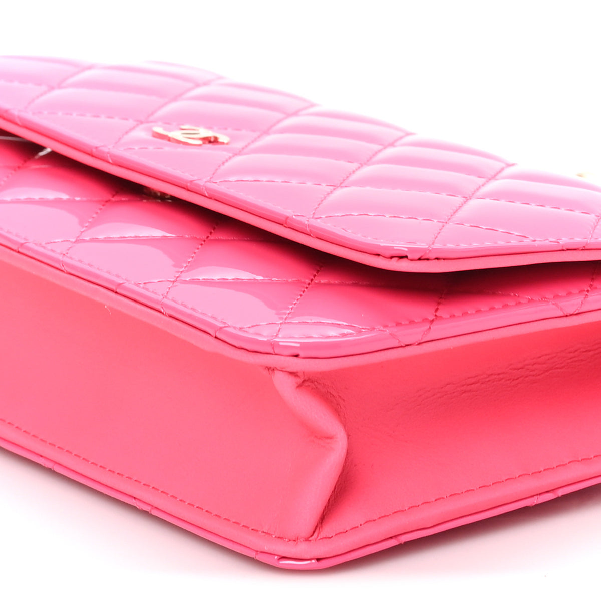Chanel Patent Calfskin Quilted Wallet On Chain WOC Pink 9 of 9