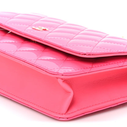 Chanel Patent Calfskin Quilted Wallet On Chain WOC Pink 9 of 9
