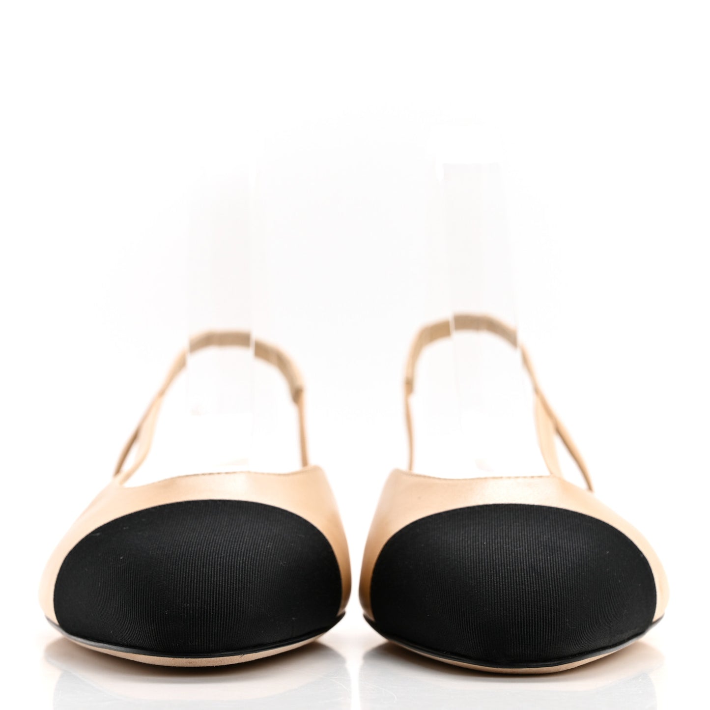 Goatskin Grosgrain Cap Toe CC Slingback Flats 41 Beige Black