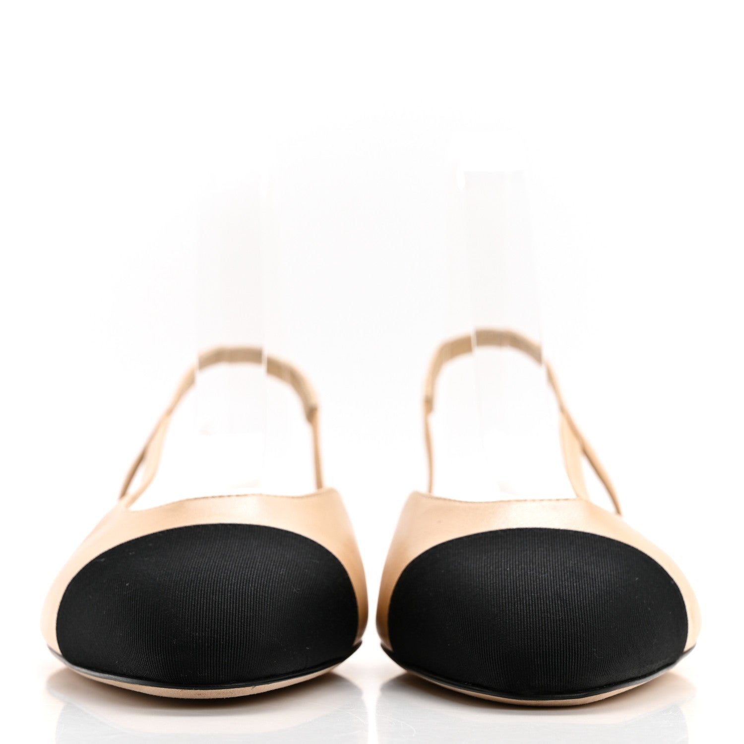 Chanel Goatskin Grosgrain Cap Toe CC Slingback Flats 41 Beige Black 1 of 7