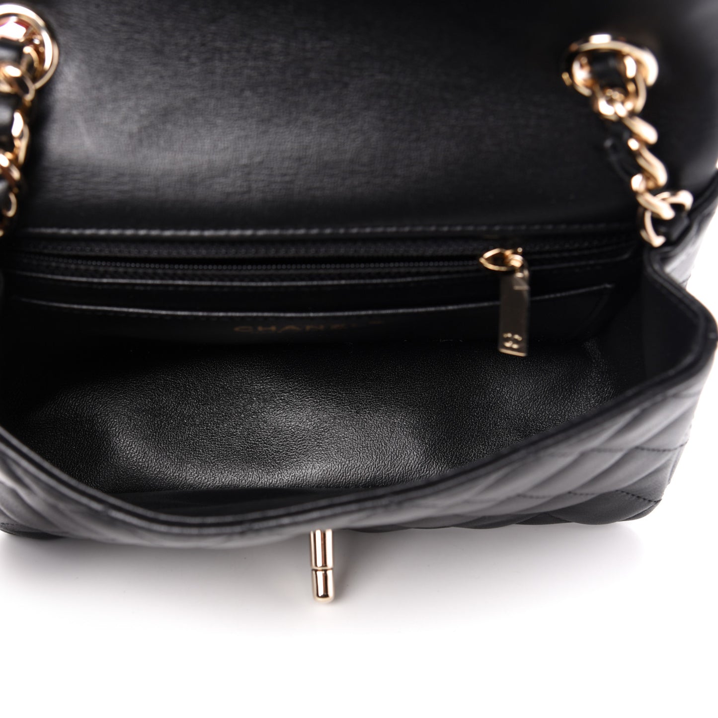 Lambskin Quilted Mini Coco Charms Rectangular Flap Black