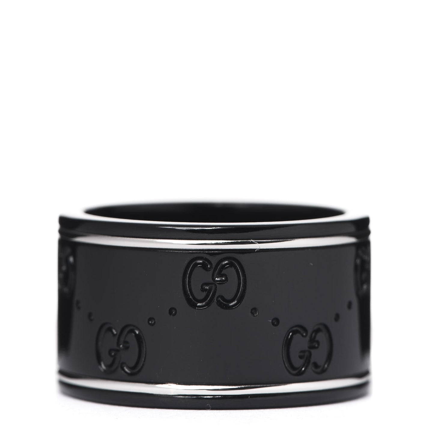 Black Synthetic Corundum 18K White Gold 12mm Icon Band Ring 55 7.25