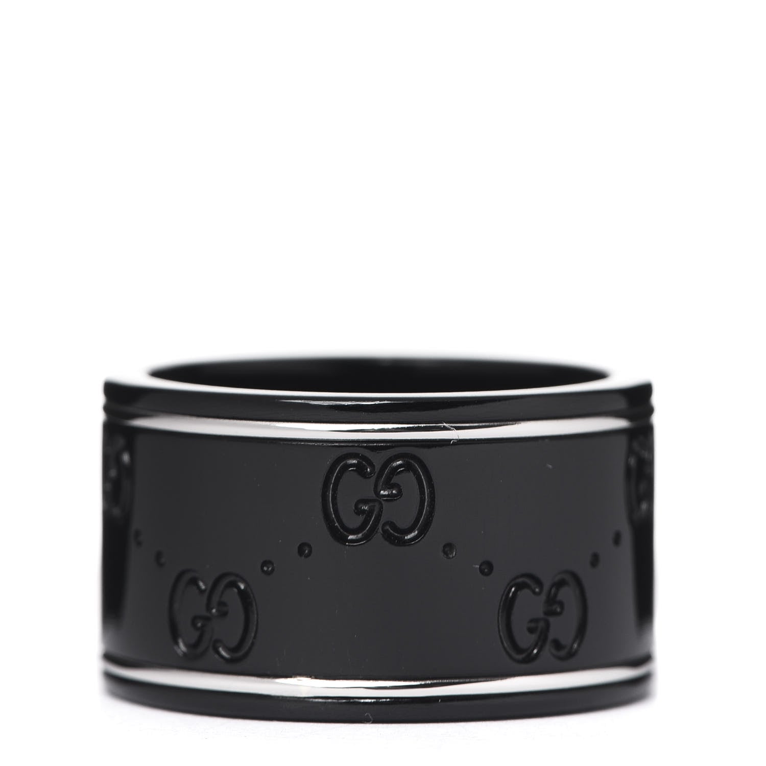Gucci Black Synthetic Corundum 18K White Gold 12mm Icon Band Ring 55 7.25 1 of 4