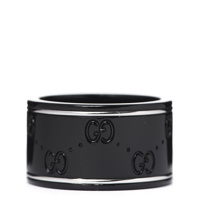 Gucci Black Synthetic Corundum 18K White Gold 12mm Icon Band Ring 55 7.25 1 of 4