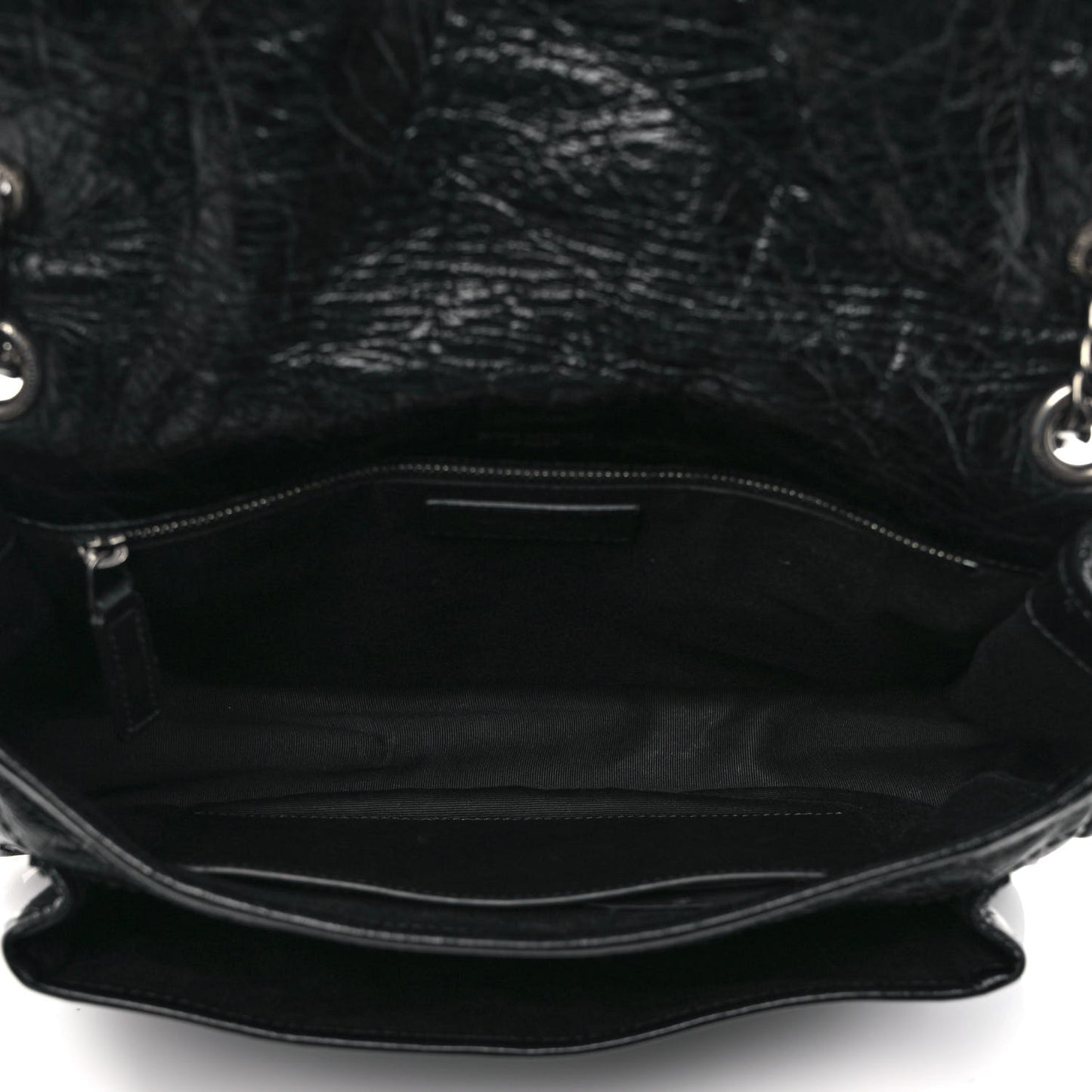Crinkled Calfskin Matelasse Monogram Medium Niki Chain Satchel Black