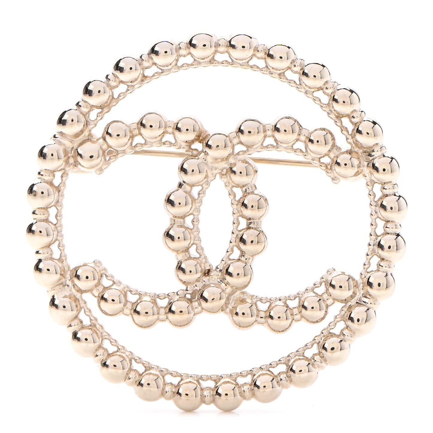 Metal Bead CC Round Brooch Gold
