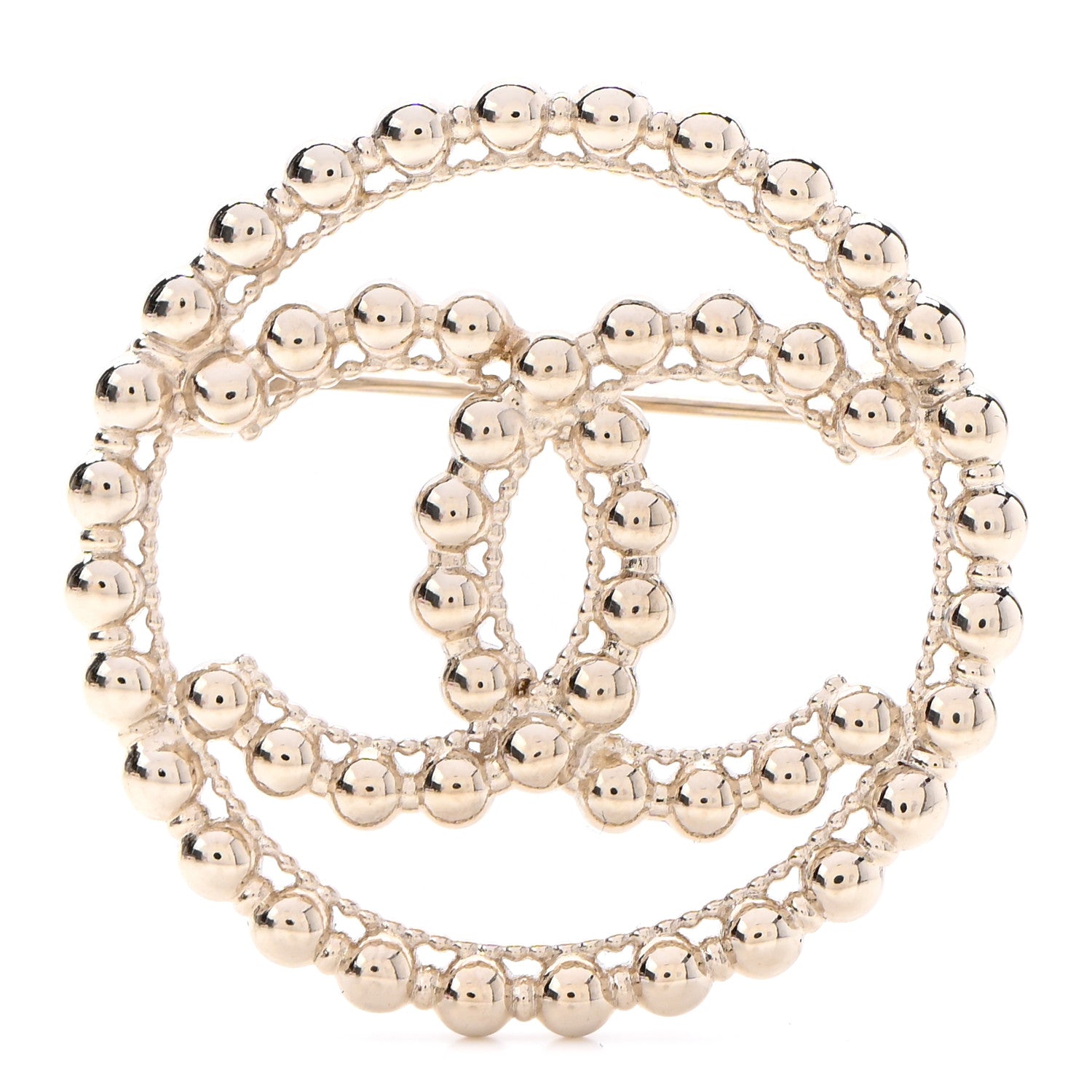 Chanel Metal Bead CC Round Brooch Gold 1 of 5