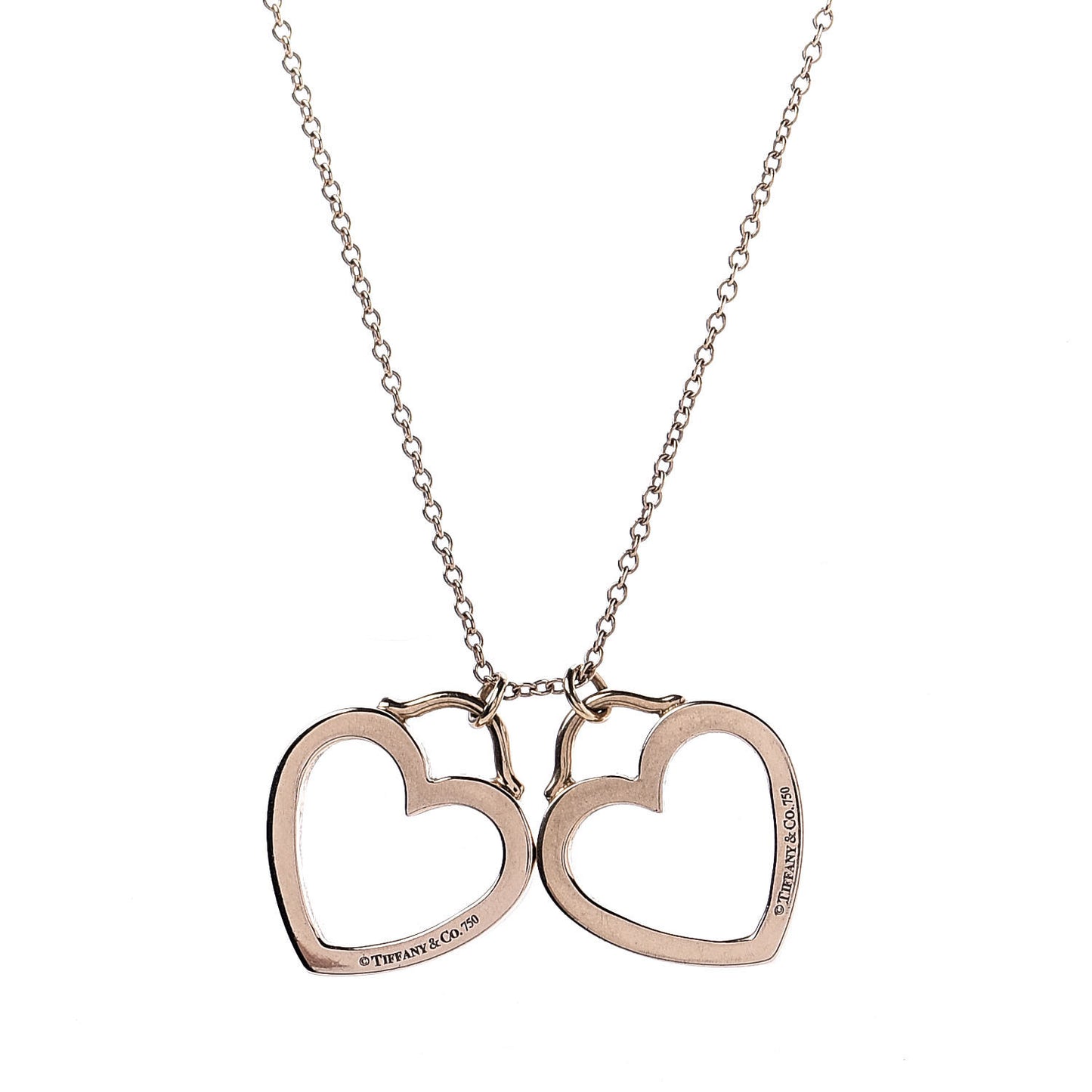 18K Rose Gold Double Open Heart Pendant Necklace