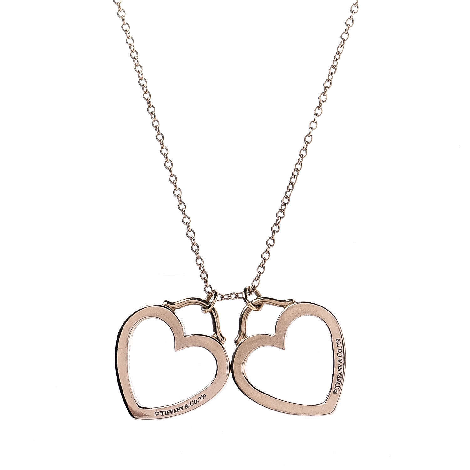 Tiffany 18K Rose Gold Double Open Heart Pendant Necklace 5 of 8