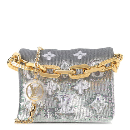 Louis Vuitton Satin Sequin Embroidered Monogram Coussin Belt Bag Silver 1 of 8