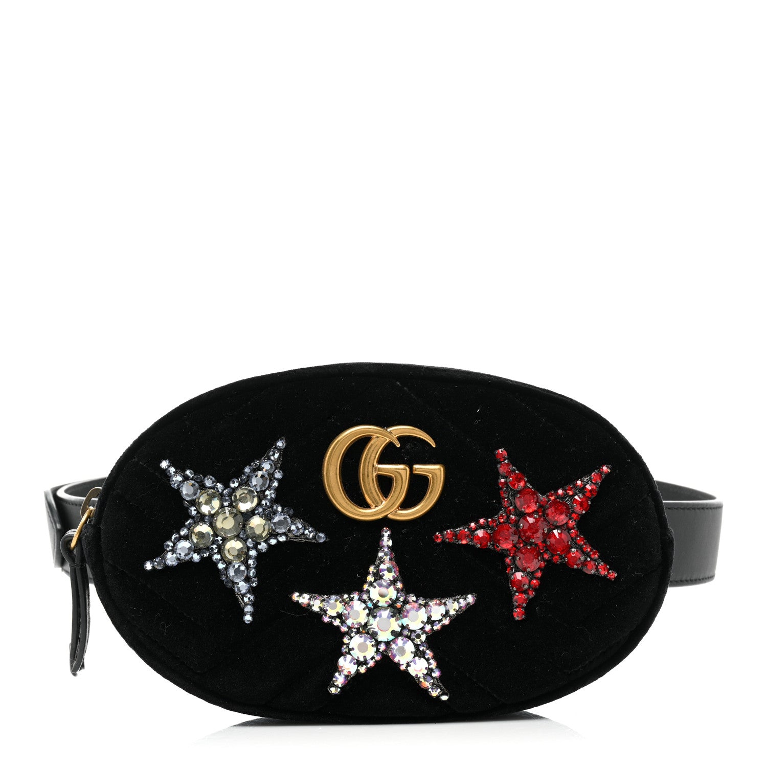 Gucci Velvet Matelasse Crystal Star GG Marmont Belt Bag 85 34 Black 1 of 9