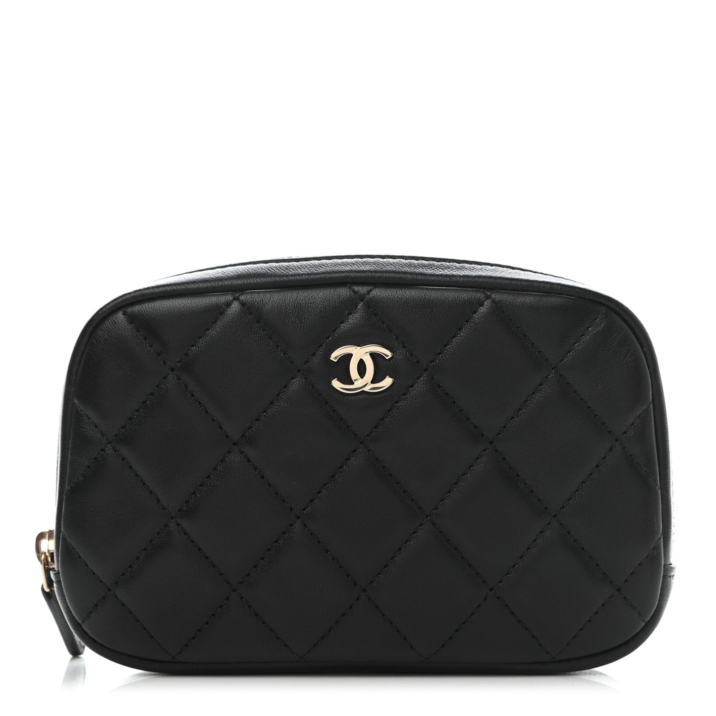 Lambskin Quilted Small Curvy Pouch Cosmetic Case Black