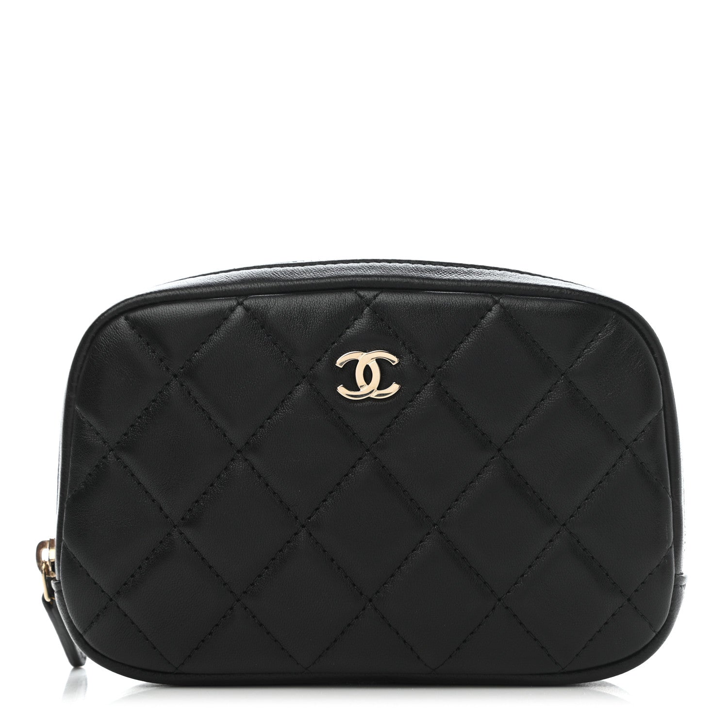 Chanel Lambskin Quilted Small Curvy Pouch Cosmetic Case Black 1 of 8