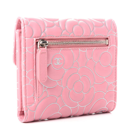 Chanel Lambskin Camellia Embossed French Wallet Pink 3 of 8
