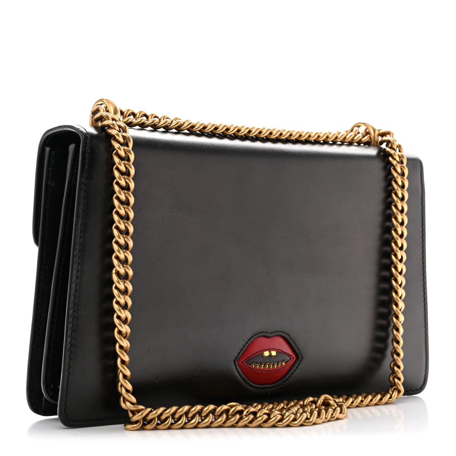 Gucci Knight Calfskin Malaga Kid Heart Medium GG Marmont Chain Handle Bag Black Hibiscus Red Multicolor 3 of 14